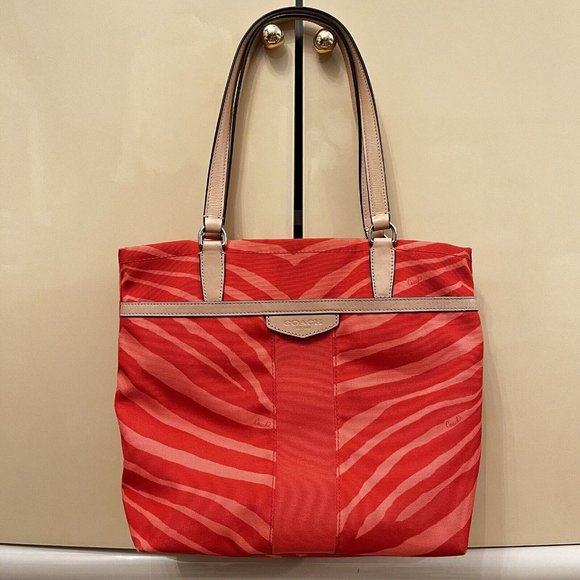 Coach Vintage Y2k Zebra Animal Print Hot Coral Tote Hand Bag - Picture 1 of 13